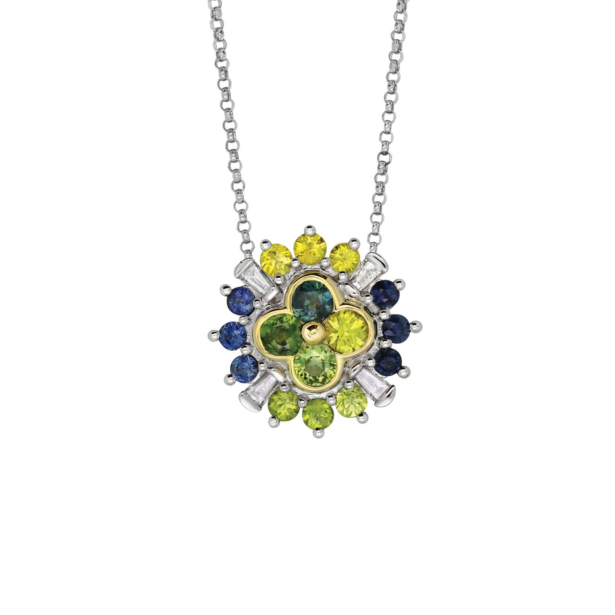 22Q72AAA Wildflower Fields Green Sapphire 18c White Gold Pendant 