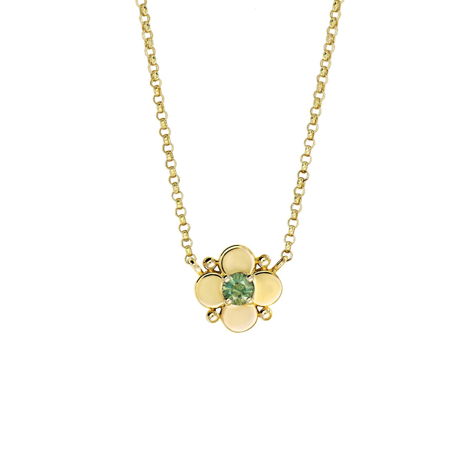 01 22Q74AAA Misty Green Sapphire 9ct Yellow Gold Necklace
