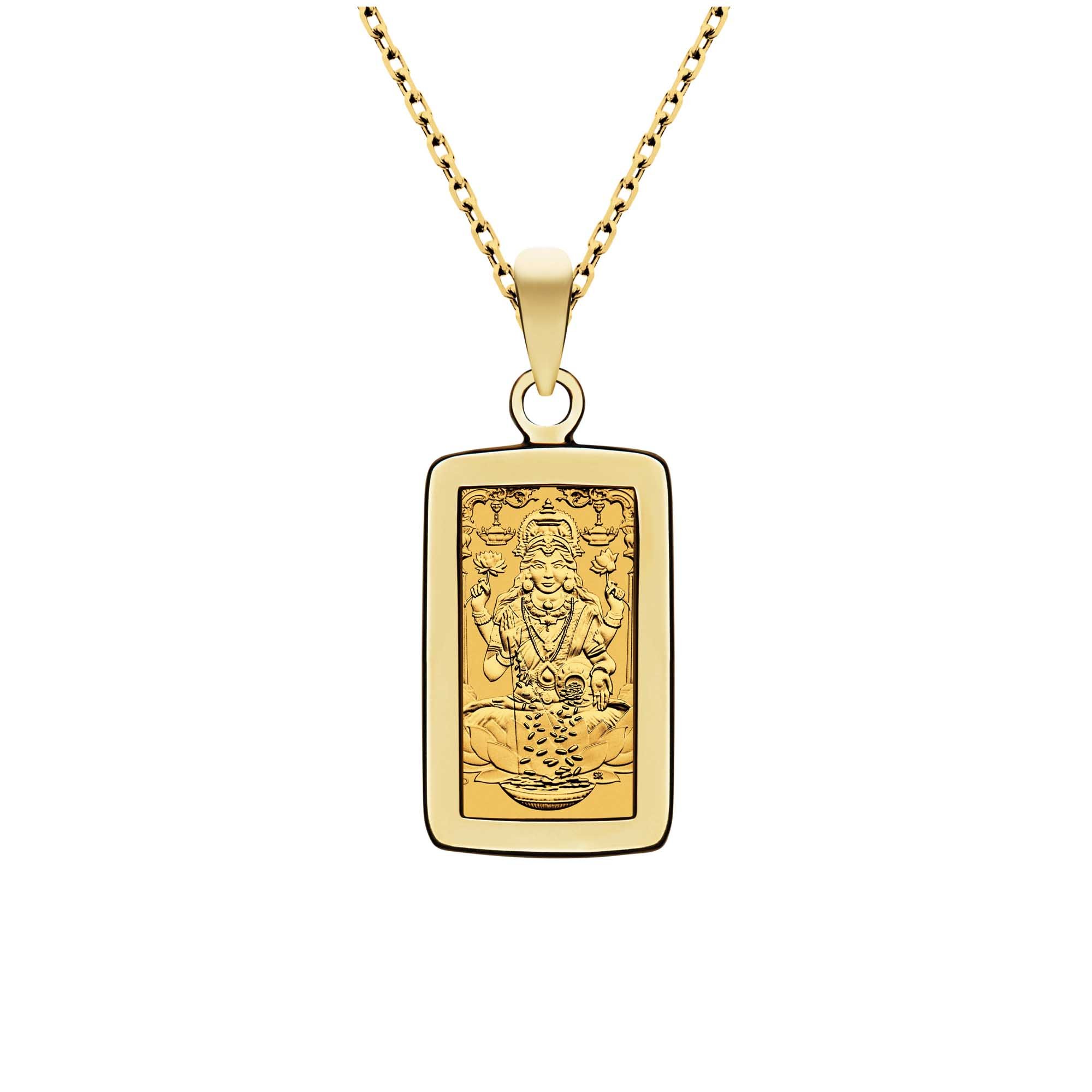 1 PE251101 Lakshmi 1g Gold Minted Bar Pendant OnChain