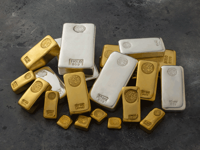 Perth Mint gold bars and silver bars. 
