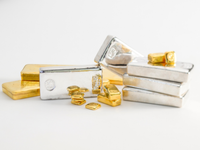 an array of Perth Mint gold and silver bars