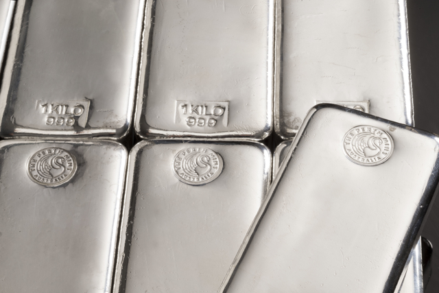 Perth Mint silver bars stacked
