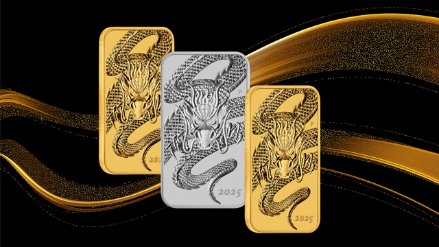 Perth Mint 2025 silver and gold rectangualr dragon bullion coins