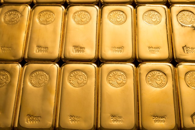 an array of Perth Mint gold bars