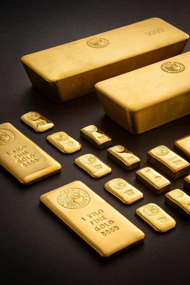 Perth Mint gold bars in various sizes 