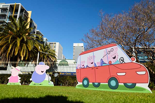 Peppa Pig cut outs on Perth Mint lawn