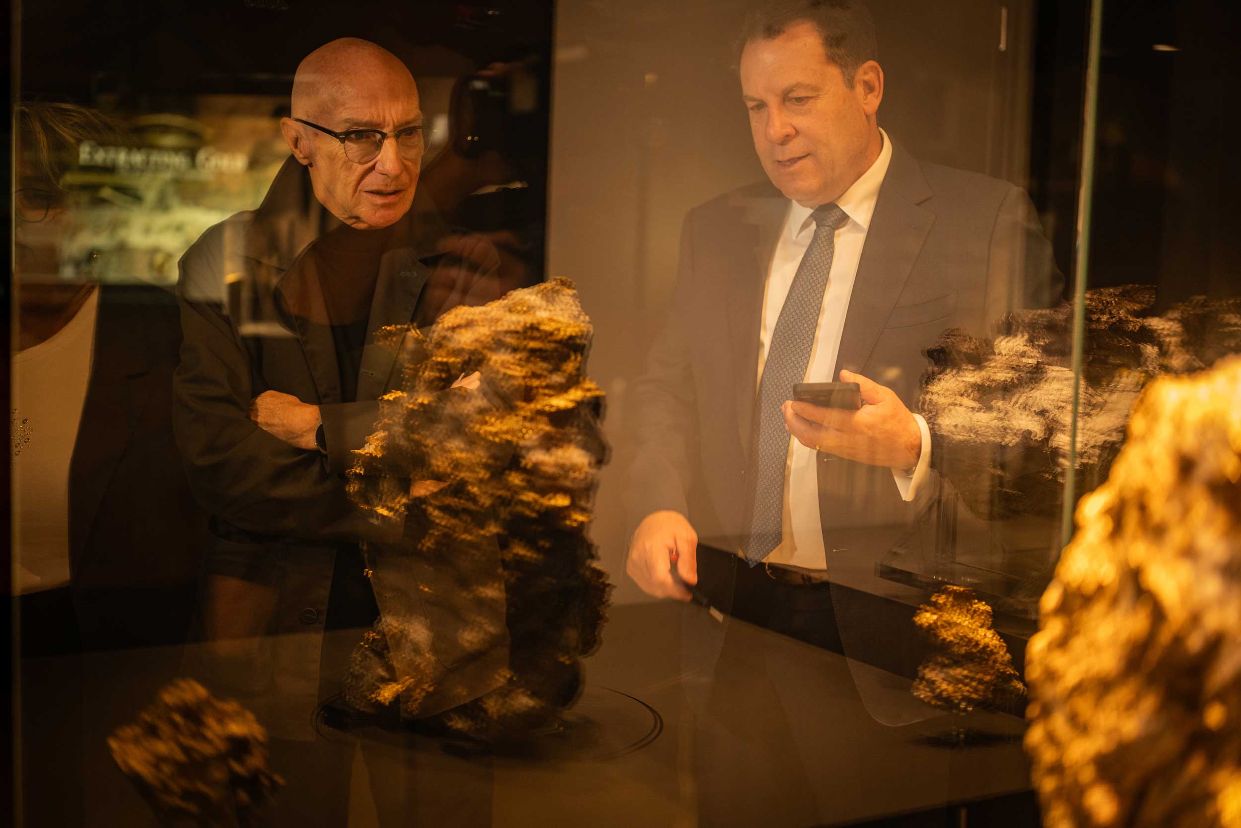 Midge Ure and Perth Mint Chairman, John Van Der Wielen in the Perth Mint Exhibition