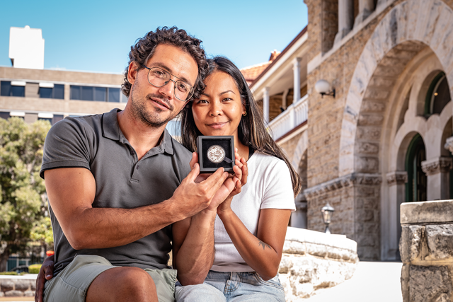Diego and Maria in front of The Perth Mint building