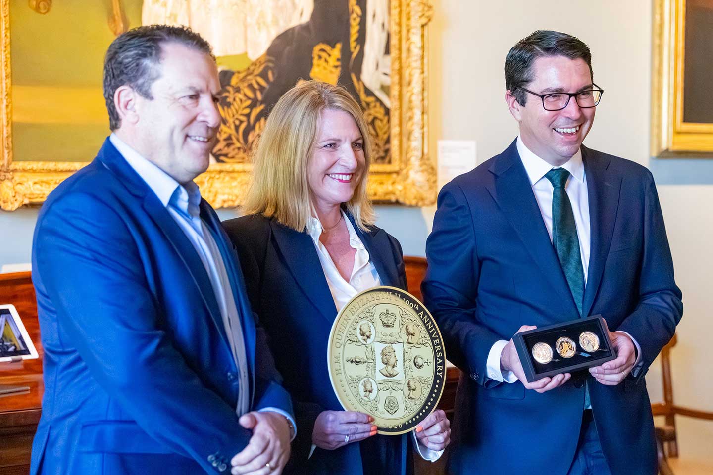 Perth Mint Deputy CEO, Melanie Brown with Perth Mint chair, John Van Der Wielen and Hon Patrick Gorman MP